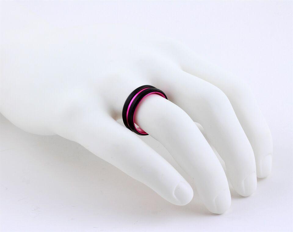 Men's Wedding Band Rings - Black Pink Line Stripe - Wedding Rings for Men and Women