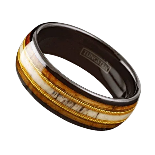 Men's Wedding Band Rings - Black Deer Antler Whiskey Barrel Guitar String - Wedding Rings for Men and Women - Jewelry Store by Erik Rayo
