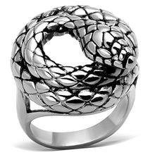 Load image into Gallery viewer, Silver Snake Ring Anillo Para Hombre Mujer y Ninos Unisex Kids 316L Stainless Steel Ring con Epoxi en Jet - Jewelry Store by Erik Rayo
