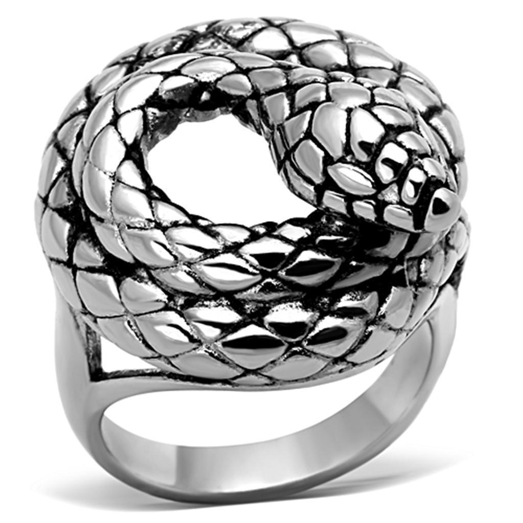 Silver Snake Ring Anillo Para Hombre Mujer y Ninos Unisex Kids 316L Stainless Steel Ring con Epoxi en Jet - Jewelry Store by Erik Rayo