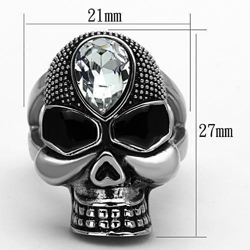 Skull Silver Black Ring Anillo Para Mujer 316L Stainless Steel Ring Diamond in Forehead Paterno - Jewelry Store by Erik Rayo