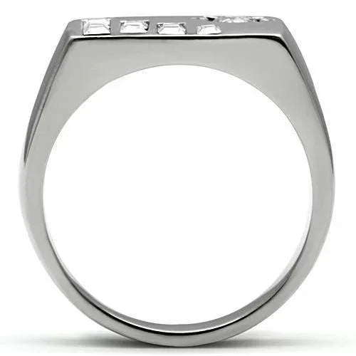 Rings for Men Silver Stainless Steel TK481 with AAA Grade Cubic Zirconia in Clear - Jewelry Store by Erik Rayo