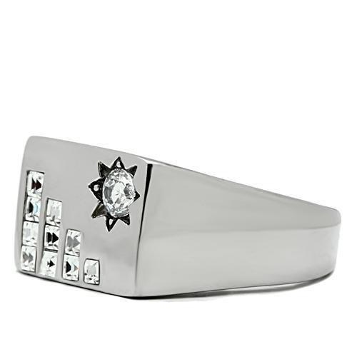 Rings for Men Silver Stainless Steel TK481 with AAA Grade Cubic Zirconia in Clear - Jewelry Store by Erik Rayo