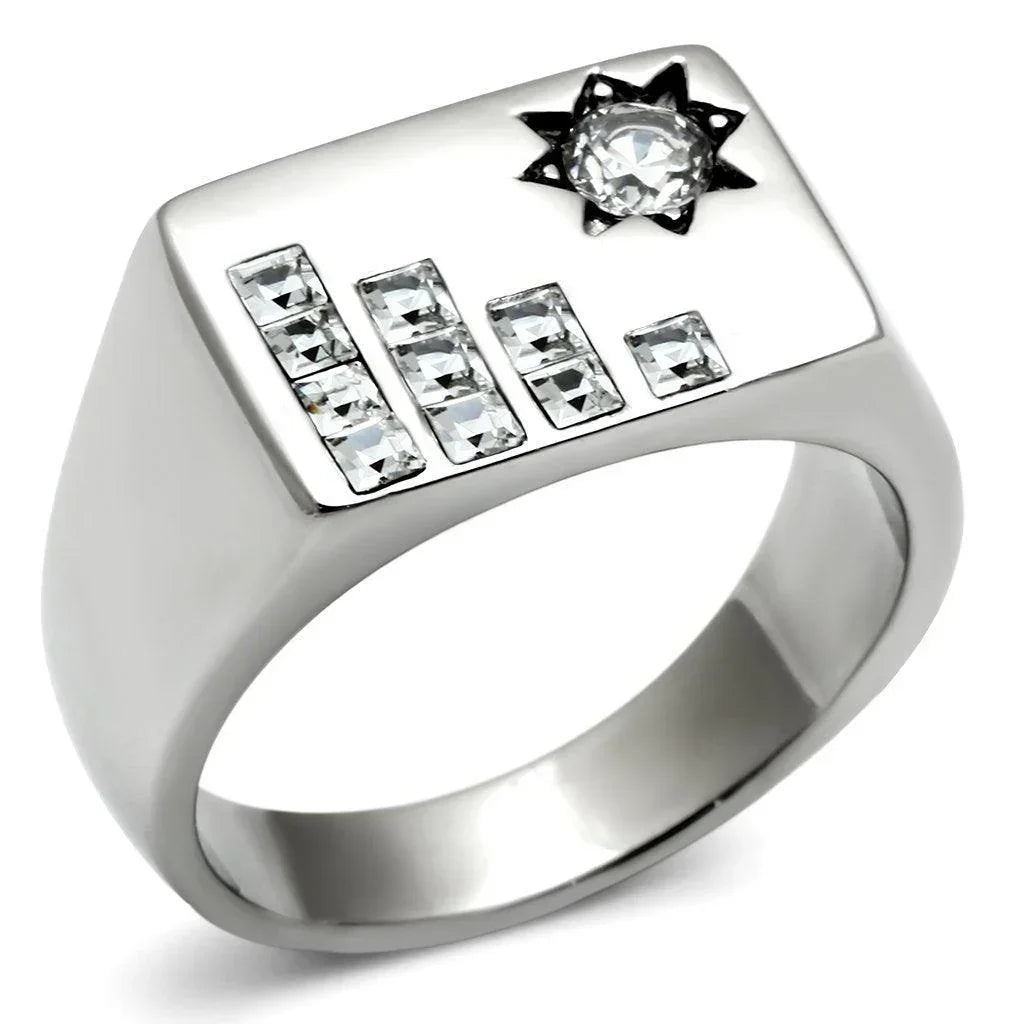 Rings for Men Silver Stainless Steel TK481 with AAA Grade Cubic Zirconia in Clear - Jewelry Store by Erik Rayo