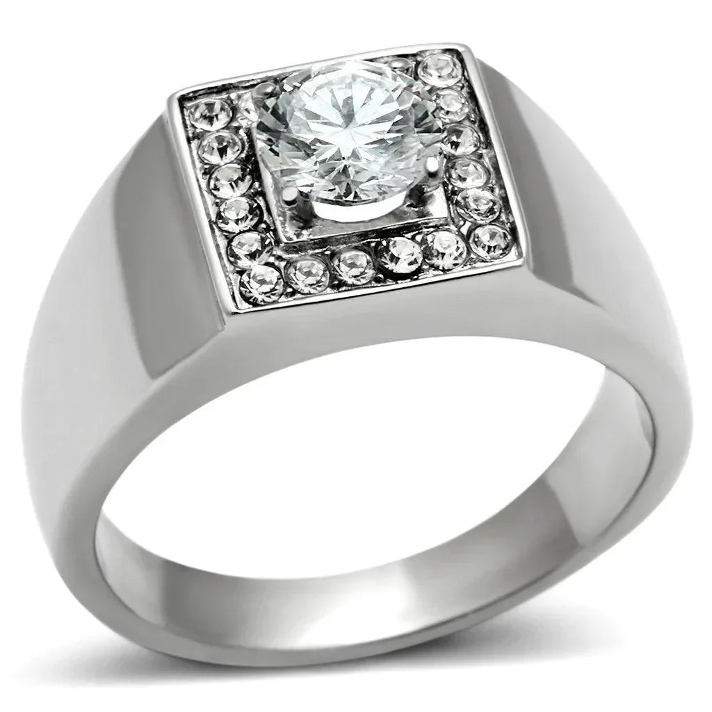 Rings for Men Silver Stainless Steel TK483 with AAA Grade Cubic Zirconia in Clear - Jewelry Store by Erik Rayo