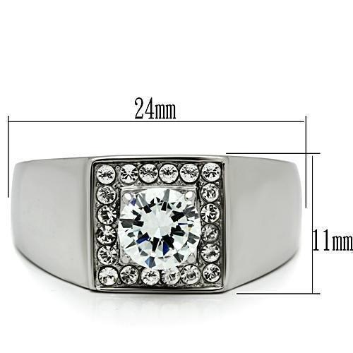 Rings for Men Silver Stainless Steel TK483 with AAA Grade Cubic Zirconia in Clear - Jewelry Store by Erik Rayo