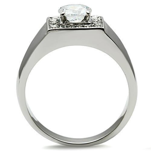Rings for Men Silver Stainless Steel TK483 with AAA Grade Cubic Zirconia in Clear - Jewelry Store by Erik Rayo
