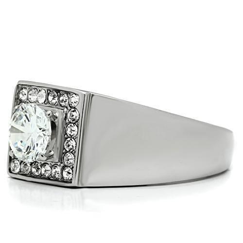 Rings for Men Silver Stainless Steel TK483 with AAA Grade Cubic Zirconia in Clear - Jewelry Store by Erik Rayo