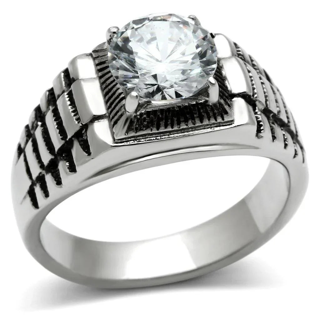 Rings for Men Silver Stainless Steel TK485 with AAA Grade Cubic Zirconia in Clear - Jewelry Store by Erik Rayo