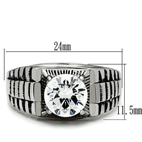 Rings for Men Silver Stainless Steel TK485 with AAA Grade Cubic Zirconia in Clear - Jewelry Store by Erik Rayo