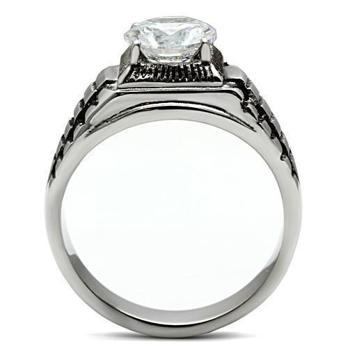 Rings for Men Silver Stainless Steel TK485 with AAA Grade Cubic Zirconia in Clear - Jewelry Store by Erik Rayo