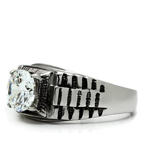 Rings for Men Silver Stainless Steel TK485 with AAA Grade Cubic Zirconia in Clear - Jewelry Store by Erik Rayo