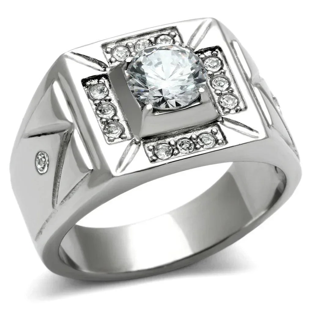 Rings for Men Silver Stainless Steel TK486 with AAA Grade Cubic Zirconia in Clear - Jewelry Store by Erik Rayo
