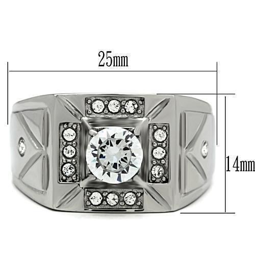 Rings for Men Silver Stainless Steel TK486 with AAA Grade Cubic Zirconia in Clear - Jewelry Store by Erik Rayo