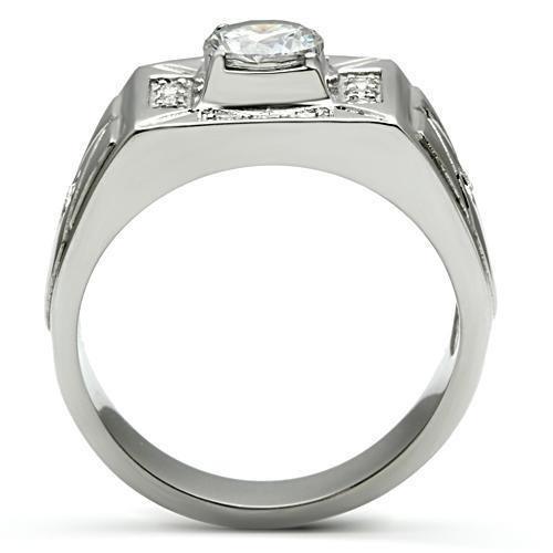 Rings for Men Silver Stainless Steel TK486 with AAA Grade Cubic Zirconia in Clear - Jewelry Store by Erik Rayo