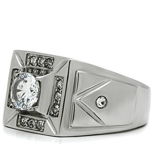 Rings for Men Silver Stainless Steel TK486 with AAA Grade Cubic Zirconia in Clear - Jewelry Store by Erik Rayo