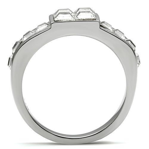 Rings for Men Silver Stainless Steel TK487 with Top Grade Crystal in Clear - Jewelry Store by Erik Rayo