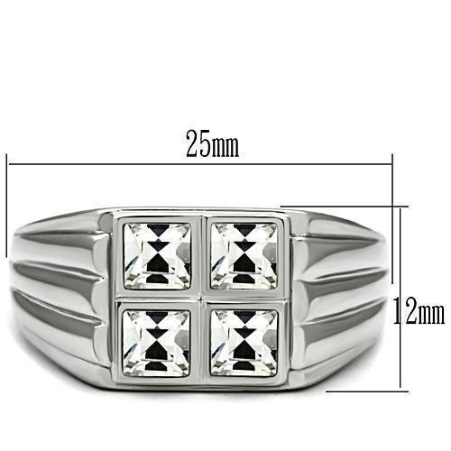 Rings for Men Silver Stainless Steel TK488 with Top Grade Crystal in Clear - Jewelry Store by Erik Rayo