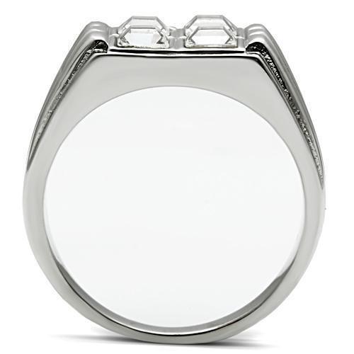 Rings for Men Silver Stainless Steel TK488 with Top Grade Crystal in Clear - Jewelry Store by Erik Rayo