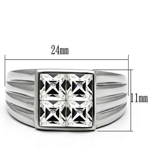 Rings for Men Silver Stainless Steel TK489 with Top Grade Crystal in Clear - Jewelry Store by Erik Rayo