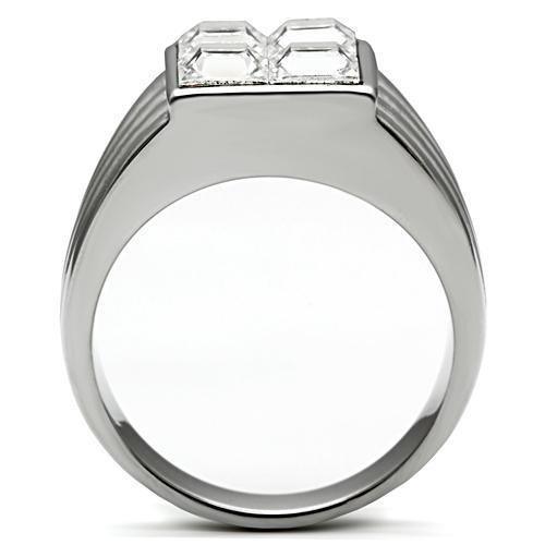 Rings for Men Silver Stainless Steel TK489 with Top Grade Crystal in Clear - Jewelry Store by Erik Rayo