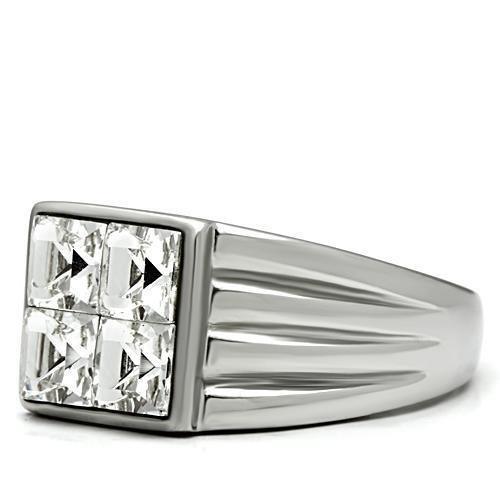 Rings for Men Silver Stainless Steel TK489 with Top Grade Crystal in Clear - Jewelry Store by Erik Rayo