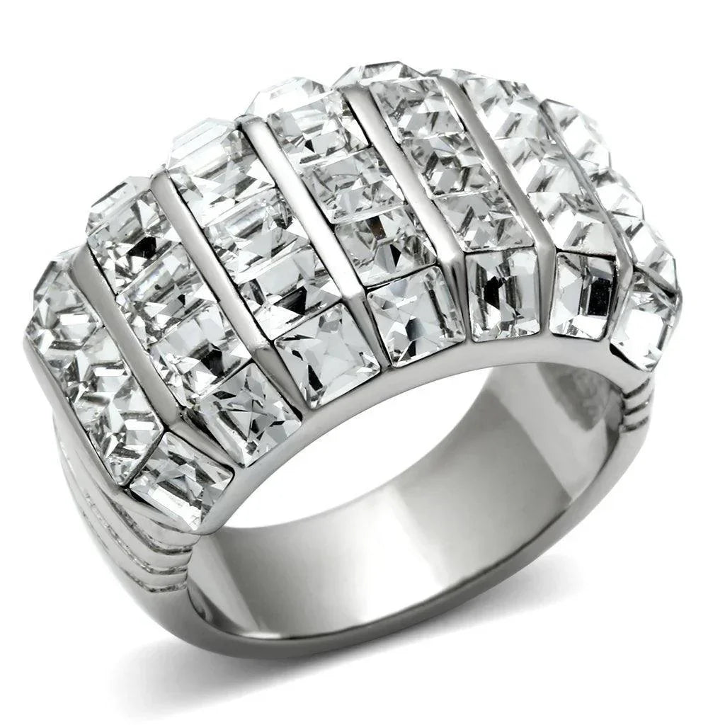 Silver Rings for Women Stainless Steel TK490 with Top Grade Crystal in Clear - Jewelry Store by Erik Rayo