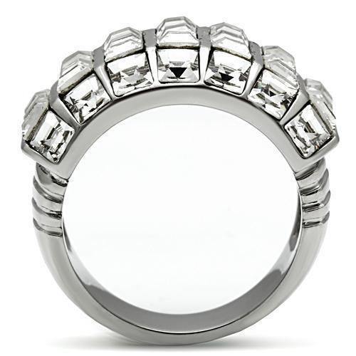 Silver Rings for Women Stainless Steel TK490 with Top Grade Crystal in Clear - Jewelry Store by Erik Rayo
