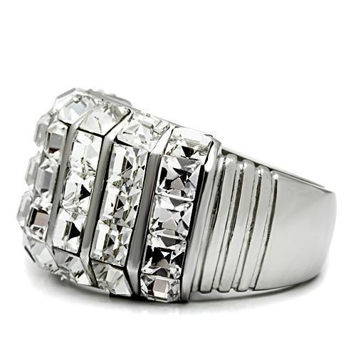 Silver Rings for Women Stainless Steel TK490 with Top Grade Crystal in Clear - Jewelry Store by Erik Rayo