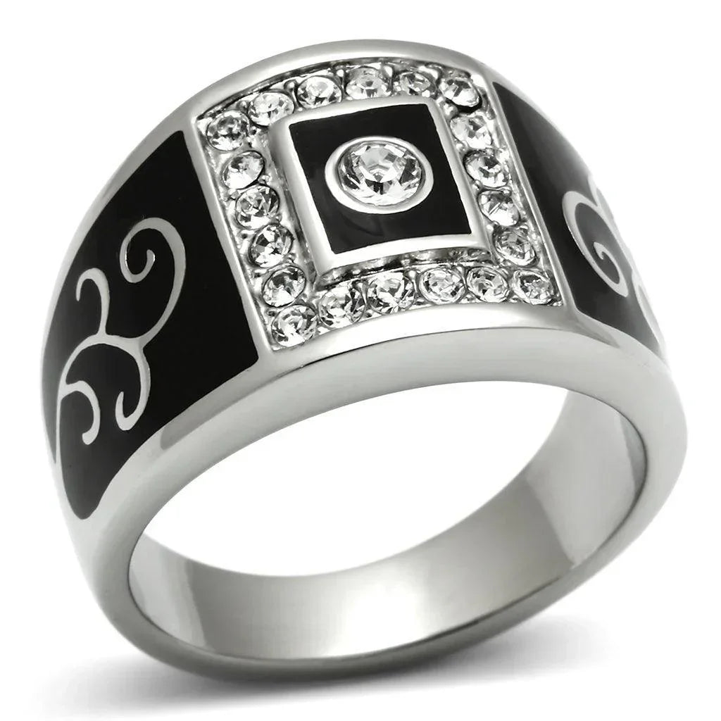Rings for Men Silver Stainless Steel TK492 with Top Grade Crystal in Clear - Jewelry Store by Erik Rayo