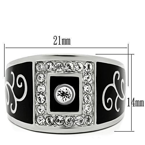 Rings for Men Silver Stainless Steel TK492 with Top Grade Crystal in Clear - Jewelry Store by Erik Rayo