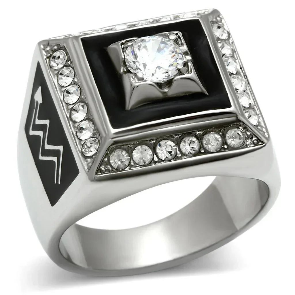 Rings for Men Silver Stainless Steel TK493 with AAA Grade Cubic Zirconia in Clear - Jewelry Store by Erik Rayo