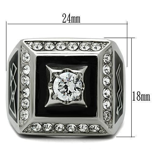 Rings for Men Silver Stainless Steel TK493 with AAA Grade Cubic Zirconia in Clear - Jewelry Store by Erik Rayo