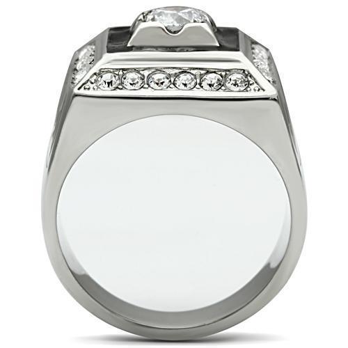 Rings for Men Silver Stainless Steel TK493 with AAA Grade Cubic Zirconia in Clear - Jewelry Store by Erik Rayo