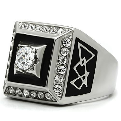 Rings for Men Silver Stainless Steel TK493 with AAA Grade Cubic Zirconia in Clear - Jewelry Store by Erik Rayo