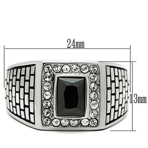 Rings for Men Silver Stainless Steel TK494 with AAA Grade Cubic Zirconia in Jet - Jewelry Store by Erik Rayo