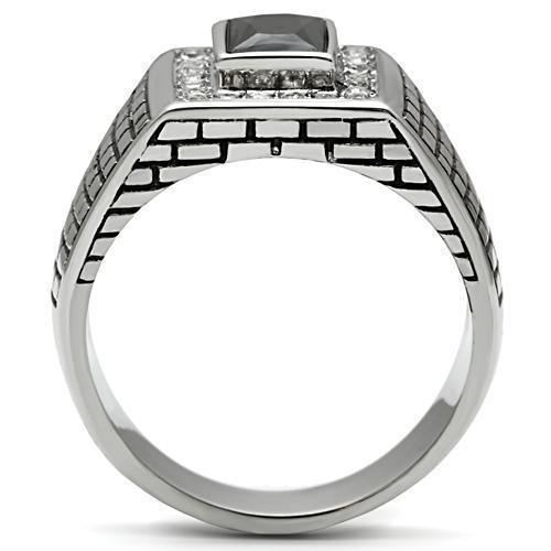 Rings for Men Silver Stainless Steel TK494 with AAA Grade Cubic Zirconia in Jet - Jewelry Store by Erik Rayo