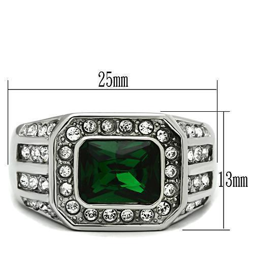 Rings for Men Silver Stainless Steel TK495 with Glass in Emerald - Jewelry Store by Erik Rayo