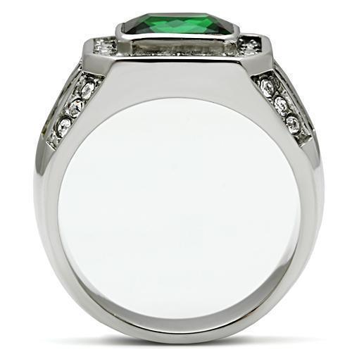 Rings for Men Silver Stainless Steel TK495 with Glass in Emerald - Jewelry Store by Erik Rayo