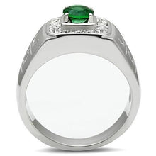 Load image into Gallery viewer, Rings for Men Silver Stainless Steel TK496 with Glass in Emerald
