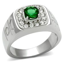 Load image into Gallery viewer, Rings for Men Silver Stainless Steel TK496 with Glass in Emerald
