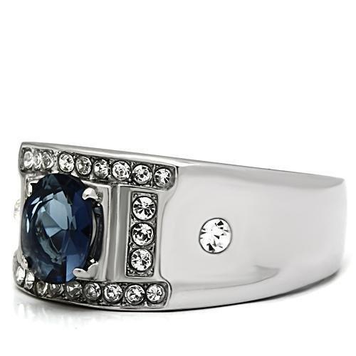Rings for Men Silver Stainless Steel TK497 with Glass in Montana - Jewelry Store by Erik Rayo