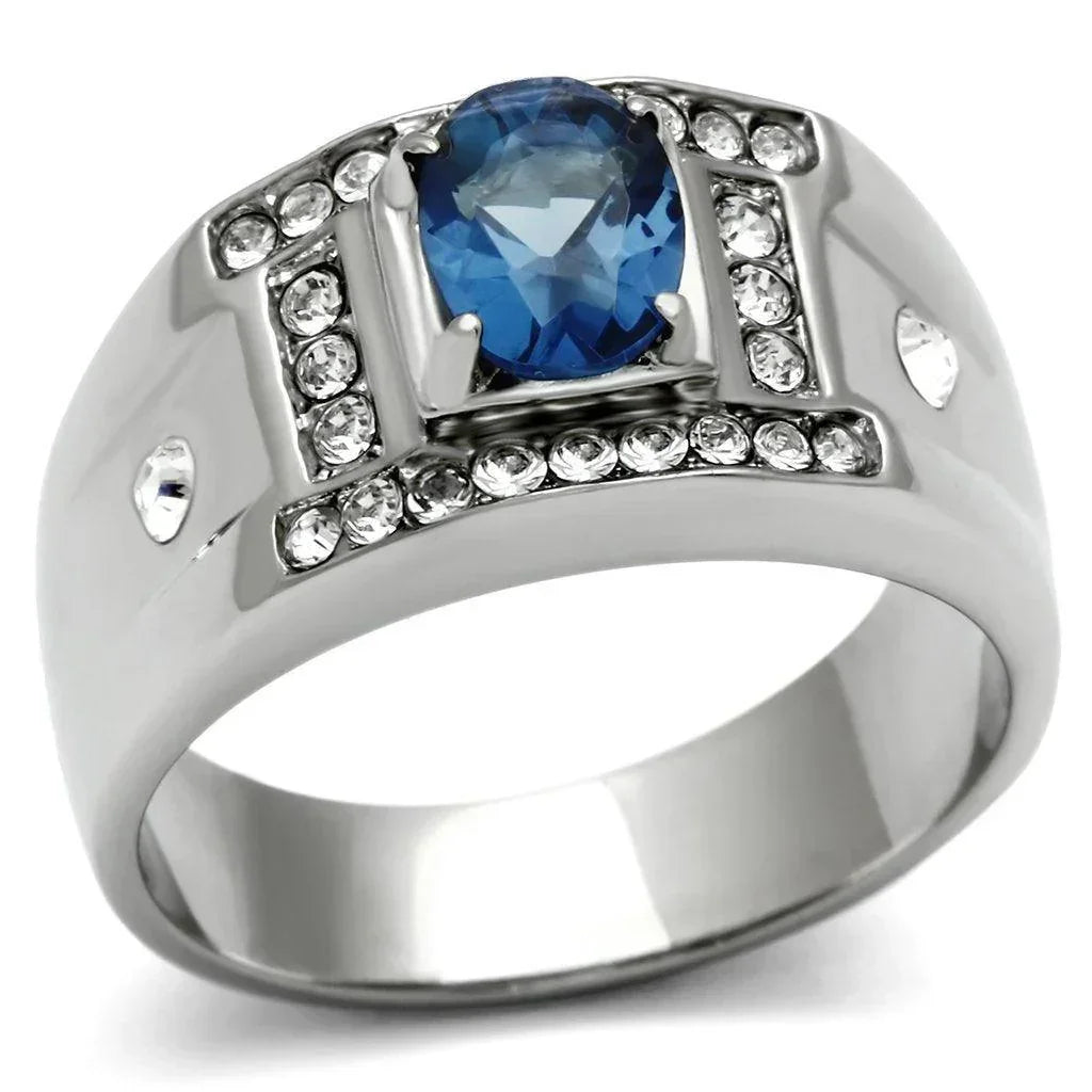 Rings for Men Silver Stainless Steel TK497 with Glass in Montana - Jewelry Store by Erik Rayo
