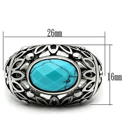 Rings for Men Silver Stainless Steel TK498 with Turquoise in Sea Blue - Jewelry Store by Erik Rayo