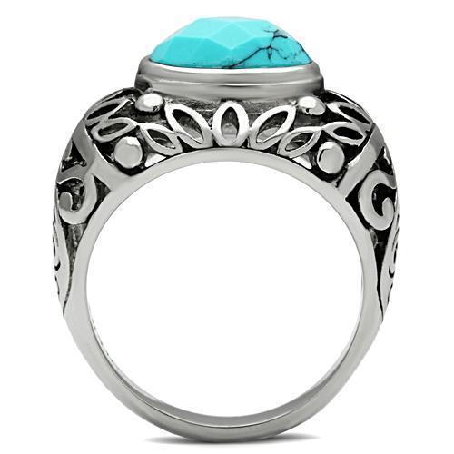 Rings for Men Silver Stainless Steel TK498 with Turquoise in Sea Blue - Jewelry Store by Erik Rayo