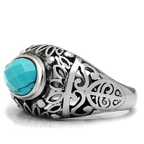 Rings for Men Silver Stainless Steel TK498 with Turquoise in Sea Blue - Jewelry Store by Erik Rayo