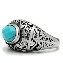 Load image into Gallery viewer, Rings for Men Silver Stainless Steel TK498 with Turquoise in Sea Blue
