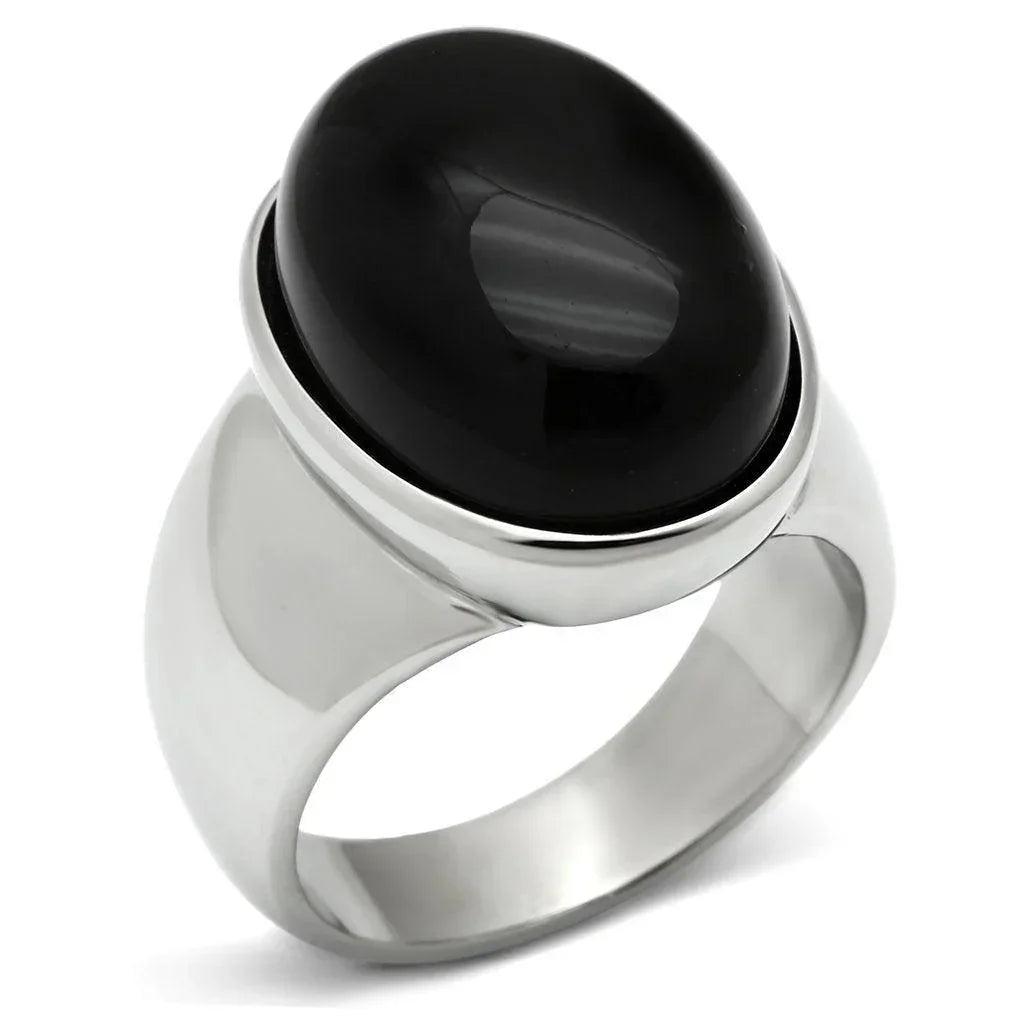 Rings for Men Silver Stainless Steel TK501 with Semi-Precious Onyx in Jet - Jewelry Store by Erik Rayo