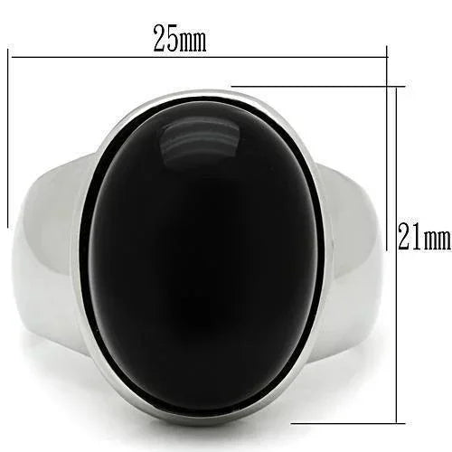Rings for Men Silver Stainless Steel TK501 with Semi-Precious Onyx in Jet - Jewelry Store by Erik Rayo