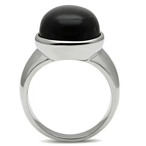 Rings for Men Silver Stainless Steel TK501 with Semi-Precious Onyx in Jet - Jewelry Store by Erik Rayo